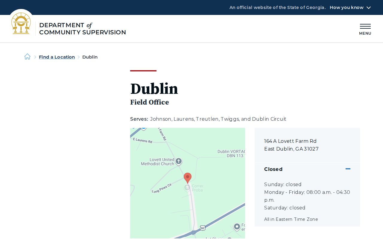 Johnson County parole and probation Dublin DCS office listing