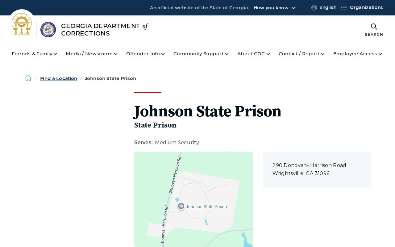 Johnson State Prison GDC facility and release information